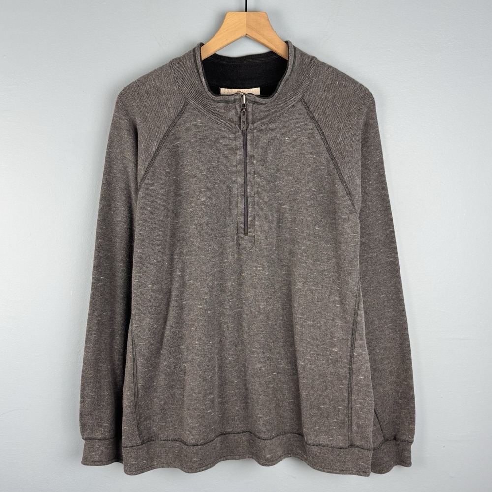 Tommy Bahama Mens XL Black Gray Reversible‎ 1/4 Zip Logo Pullover Sweater